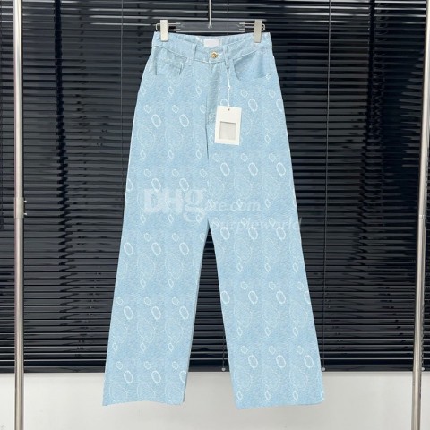 Luxury Women's Denim Pants with Ripped Design, High Rise Casual Jeans