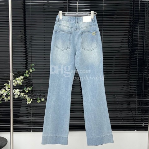 Luxury Women's Denim Pants with Ripped Design, High Rise Casual Jeans