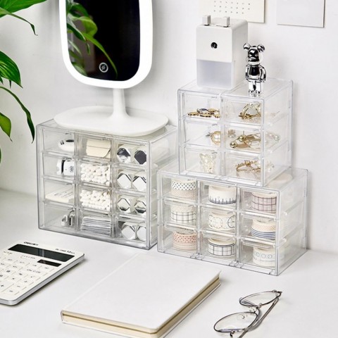 Transparent Storage Box for Cosmetics and Jewelry with Multi Grid Design