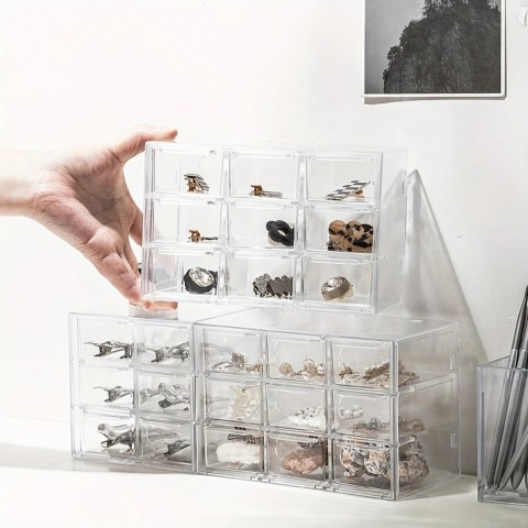 Transparent Storage Box for Cosmetics and Jewelry with Multi Grid Design