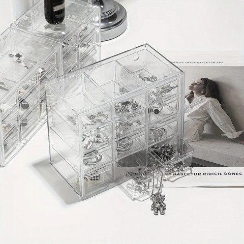 Transparent Storage Box for Cosmetics and Jewelry with Multi Grid Design
