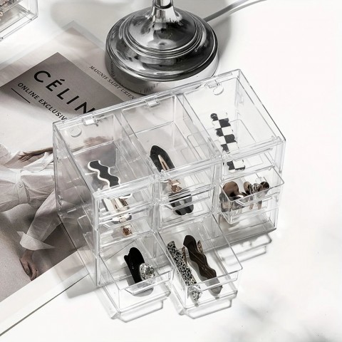 Transparent Storage Box for Cosmetics and Jewelry with Multi Grid Design