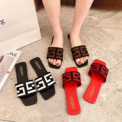 Embroidered Letter Summer Slippers for Women - Comfortable Flat Slippers