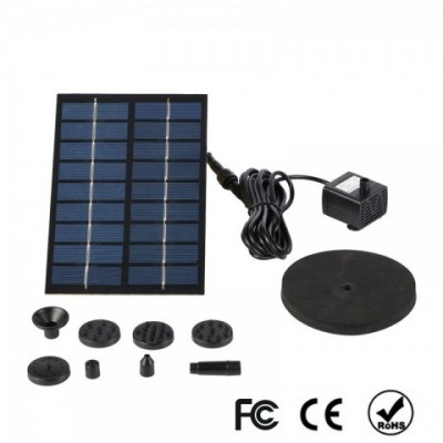 Solar Powered 9V 2W Plastic Water Fountain for Garden with 6 Spray Heads