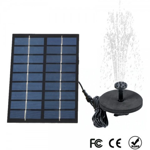 Solar Powered 9V 2W Plastic Water Fountain for Garden with 6 Spray Heads