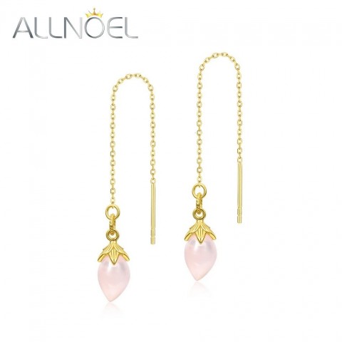 ALLNOEL Natural Rose Quartz Sterling Silver Dangle Earrings for Women Lily of the Valley Romance