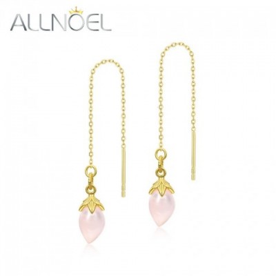 ALLNOEL Natural Rose Quartz Sterling Silver Dangle Earrings for Women Lily of the Valley Romance