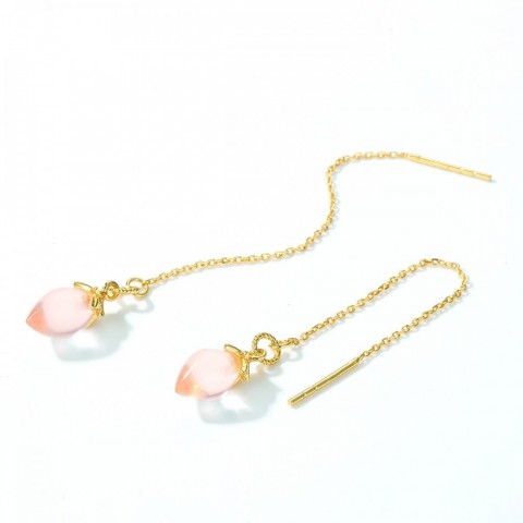 ALLNOEL Natural Rose Quartz Sterling Silver Dangle Earrings for Women Lily of the Valley Romance