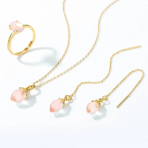 ALLNOEL Natural Rose Quartz Sterling Silver Dangle Earrings for Women Lily of the Valley Romance