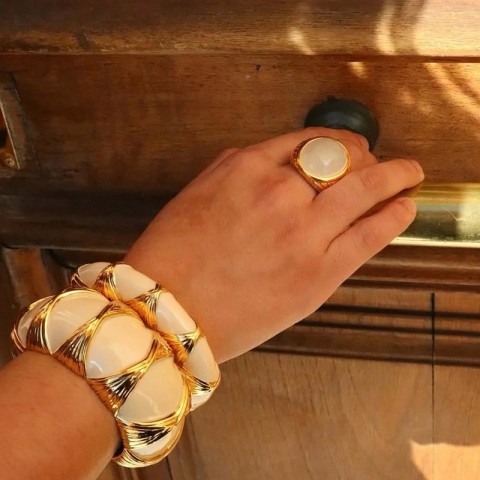 Elegant Cream White Enamel Adjustable Bracelet for Women, Lightweight Luxury Design by Move On