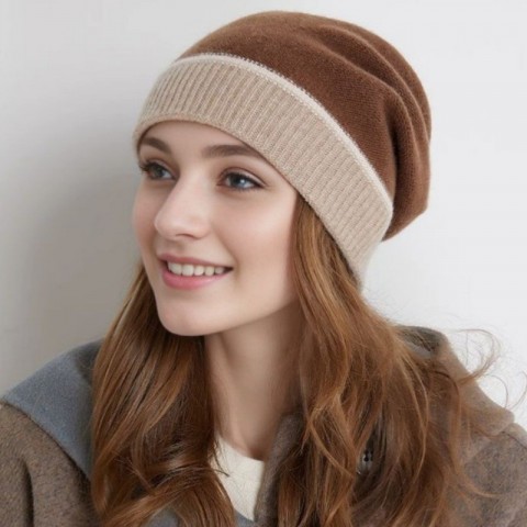 Qwen Warmth Women's Big Head Cashmere Beanie Hat with Ear Protection