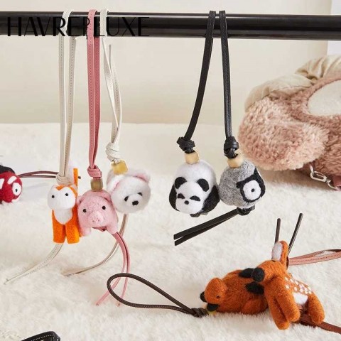 Handmade Sheepskin Rope Keychains for Boys - Cute Otter and Panda Charms
