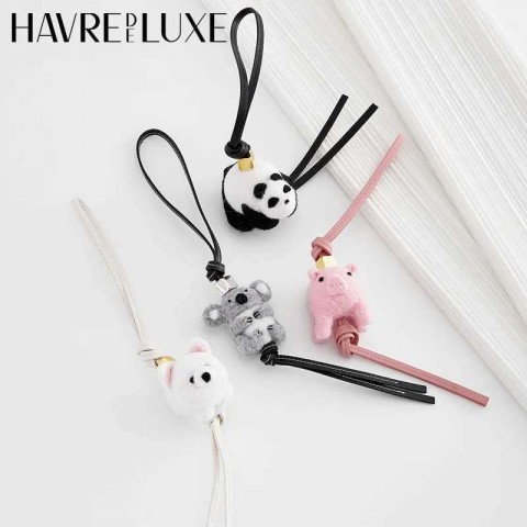 Handmade Sheepskin Rope Keychains for Boys - Cute Otter and Panda Charms