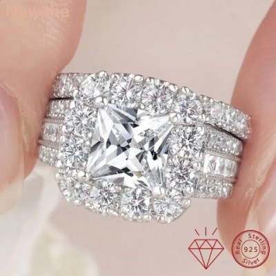 she YES1 Original 925 Silver Wedding Ring Set with VVS1 Diamond for Women