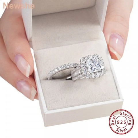 she YES1 Original 925 Silver Wedding Ring Set with VVS1 Diamond for Women