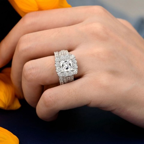 she YES1 Original 925 Silver Wedding Ring Set with VVS1 Diamond for Women