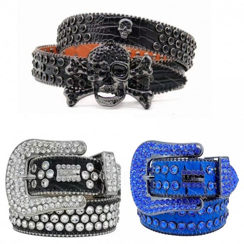 Luxury Genuine Leather Belts with Crystal Buckle for Men and Women