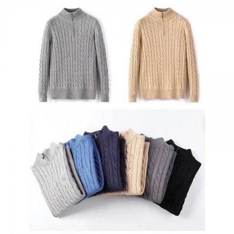 Mens Fashion Thick Turtle Neck Pullover Sweater with Zipper, Warm Slim Fit Cotton Blend