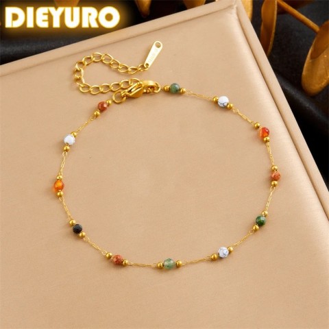 DIEYURO Women's Trendy Non-Fading Gold Stainless Steel Tennis Bracelet 2024