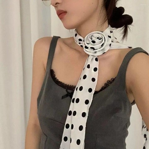 Elegant Satin Scarf with Rose Design - Soft Chiffon for Women