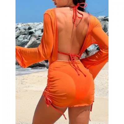 3 Pieces Halter Triangle Bikini Set 2024 Women's Swimwear String Swimsuit Beachwear