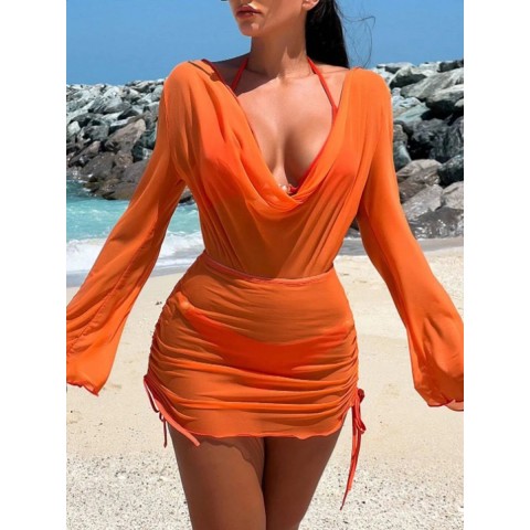 3 Pieces Halter Triangle Bikini Set 2024 Women's Swimwear String Swimsuit Beachwear