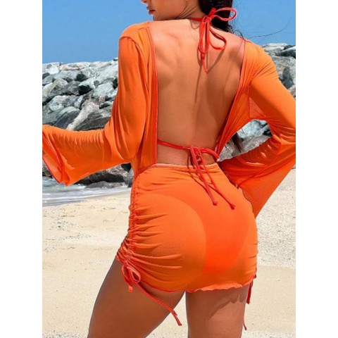 3 Pieces Halter Triangle Bikini Set 2024 Women's Swimwear String Swimsuit Beachwear