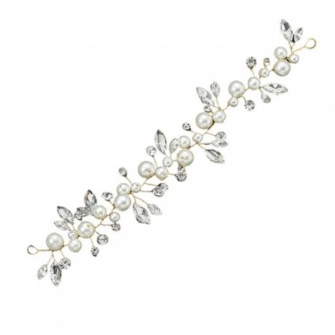 Luxury Bridal Hairline Decoration with Diamond Print & Artificial Pearls - Women's Wedding Jewelry W250311