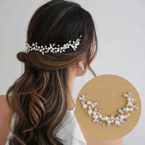Luxury Bridal Hairline Decoration with Diamond Print & Artificial Pearls - Women's Wedding Jewelry W250311
