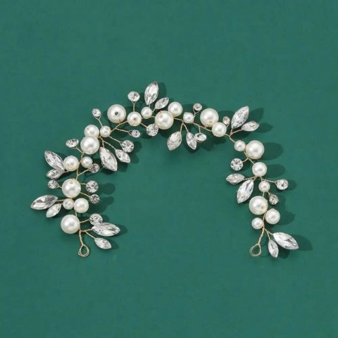 Luxury Bridal Hairline Decoration with Diamond Print & Artificial Pearls - Women's Wedding Jewelry W250311