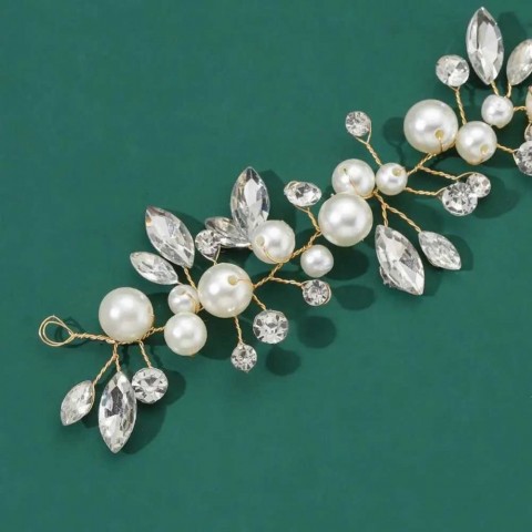 Luxury Bridal Hairline Decoration with Diamond Print & Artificial Pearls - Women's Wedding Jewelry W250311
