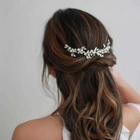 Luxury Bridal Hairline Decoration with Diamond Print & Artificial Pearls - Women's Wedding Jewelry W250311