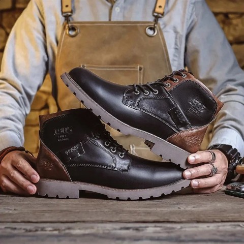 Italy Handcrafted Men's Brown Work Boots - Winter Outdoor Ankle Boots