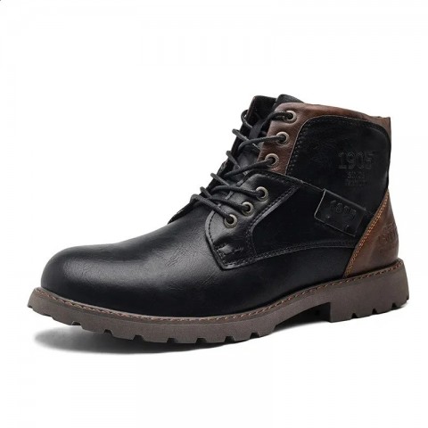 Italy Handcrafted Men's Brown Work Boots - Winter Outdoor Ankle Boots