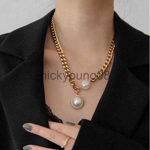 Exaggerated Gold Chain Large Pearl Pendant Necklace Women's Trendy Fashion