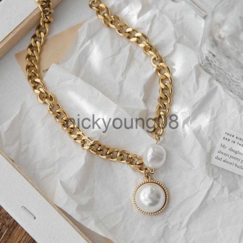 Exaggerated Gold Chain Large Pearl Pendant Necklace Women's Trendy Fashion