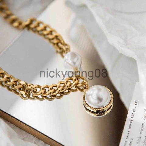 Exaggerated Gold Chain Large Pearl Pendant Necklace Women's Trendy Fashion