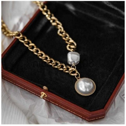 Exaggerated Gold Chain Large Pearl Pendant Necklace Women's Trendy Fashion