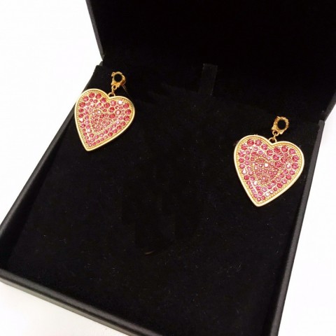 Women's Versatile Medusa Portrait Heart Earrings with 18K Gold Plated Brass and Diamonds