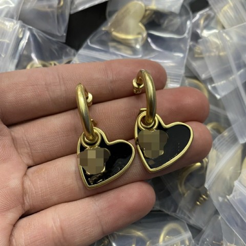 Women's Versatile Medusa Portrait Heart Earrings with 18K Gold Plated Brass and Diamonds