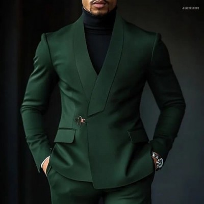 Chic Slim Fit Shawl Lapel Green Men's Suits for Wedding by Customized Brand