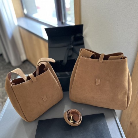 Luxury Brown Suede Y2K Bucket Shoulder Bag for Women
