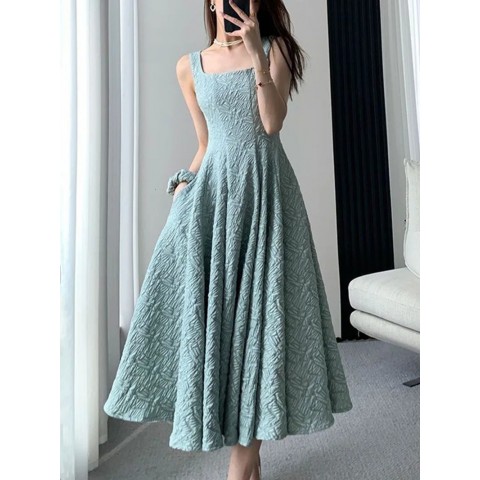 Women's Elegant Vintage Y2K Floor-Length Chiffon Slip Dress Green