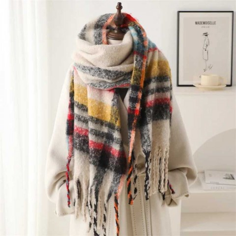 Warm Casual Plaid Cashmere Scarf for Men and Women