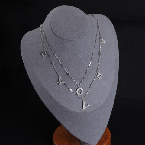 Jewelry Flower Letter Pendant Necklaces, Unisex Classic Design, 45cm Blue White Zinc Plated