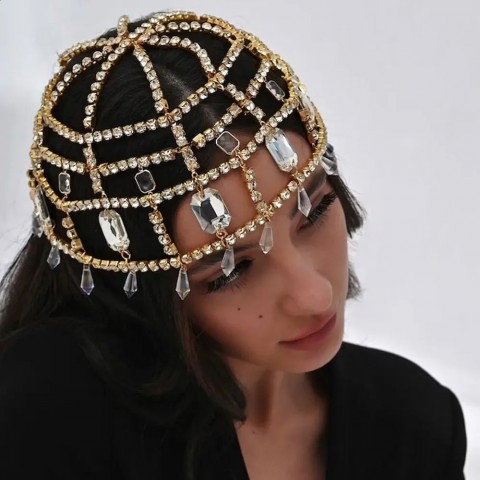 Glam Crystal Fringe Tiara for Women - Wedding Hair Accessory Rhinestone Decor 250420
