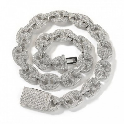 THE BLING KING 15mm Heavy Duty Coffee Bean Chain Necklace with 5A Cubic Zirconia Charm for Men and Women