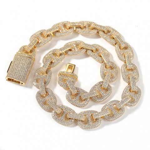 THE BLING KING 15mm Heavy Duty Coffee Bean Chain Necklace with 5A Cubic Zirconia Charm for Men and Women
