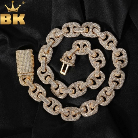 THE BLING KING 15mm Heavy Duty Coffee Bean Chain Necklace with 5A Cubic Zirconia Charm for Men and Women