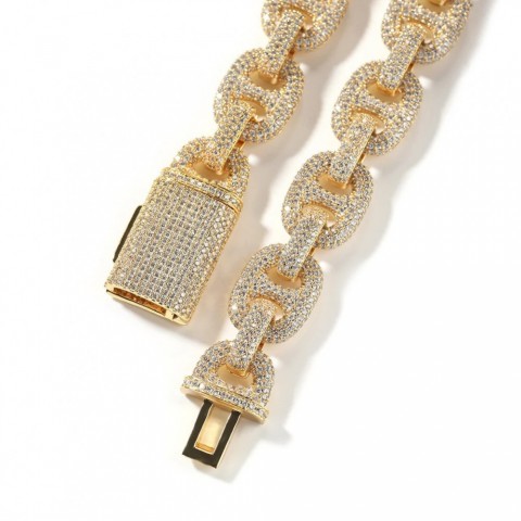 THE BLING KING 15mm Heavy Duty Coffee Bean Chain Necklace with 5A Cubic Zirconia Charm for Men and Women